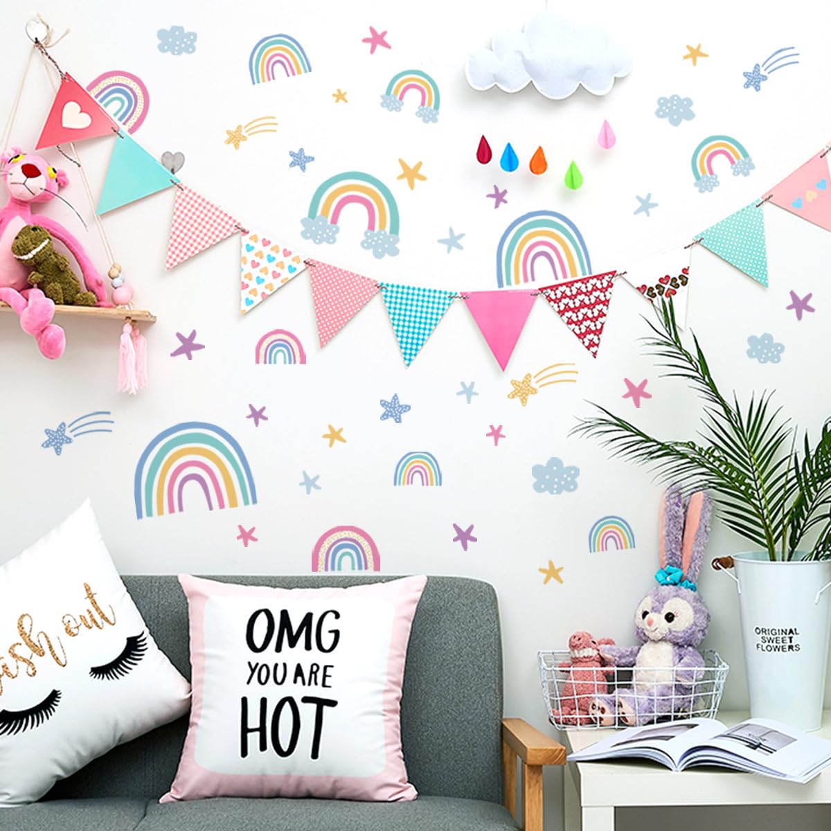Pegatinas de Pared Arcoíris, Calcomanías de Vinilo para Pared Decorativas Dormitorio Infantiles, Arcoíris Pegatina Luminosas para Niños, Pegatinas de Pared que Brillan en la Oscuridad