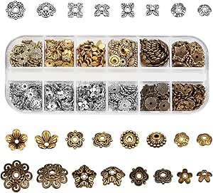 PH PandaHall 320pcs Fiore Bead Caps 8 Stile Spacer Bead Caps 304 Acciaio Inox Bead Caps Spacers Fiore Filigrana End Caps per Gioielli Collana Pendente Braccialetto Orecchino Making, 0.8~1.5mm Foro