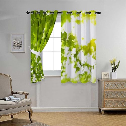 Cortinas para Habitacion Cortinas para Habitacion blackout con hojas verdes, cortinas divisoras de habitación para Ventanas de Cuarto de 63 pulgadas