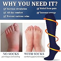 Vista 29 de Calcetines de compresión y circulación para mujer y hombre (3 pares), para enfermería, correr, viajar, calcetines hasta la rodilla
