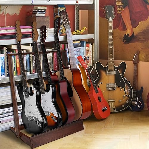 Miniatura 7 de SNIGJAT Soporte de guitarra para múltiples guitarras (6 guitarras eléctricas o bajas, o 4 guitarras acústicas), soporte de guitarra de madera para