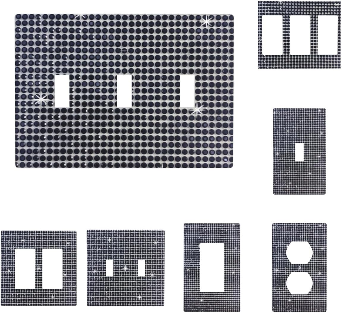 Black Shiny Rhinestones Wall Plates Bling 3 Gang Toggle Glitter Light Switch Cover Sparkly Electric Receptacle for Women Girls Bedroom Bathroom Kitchen Home Decor