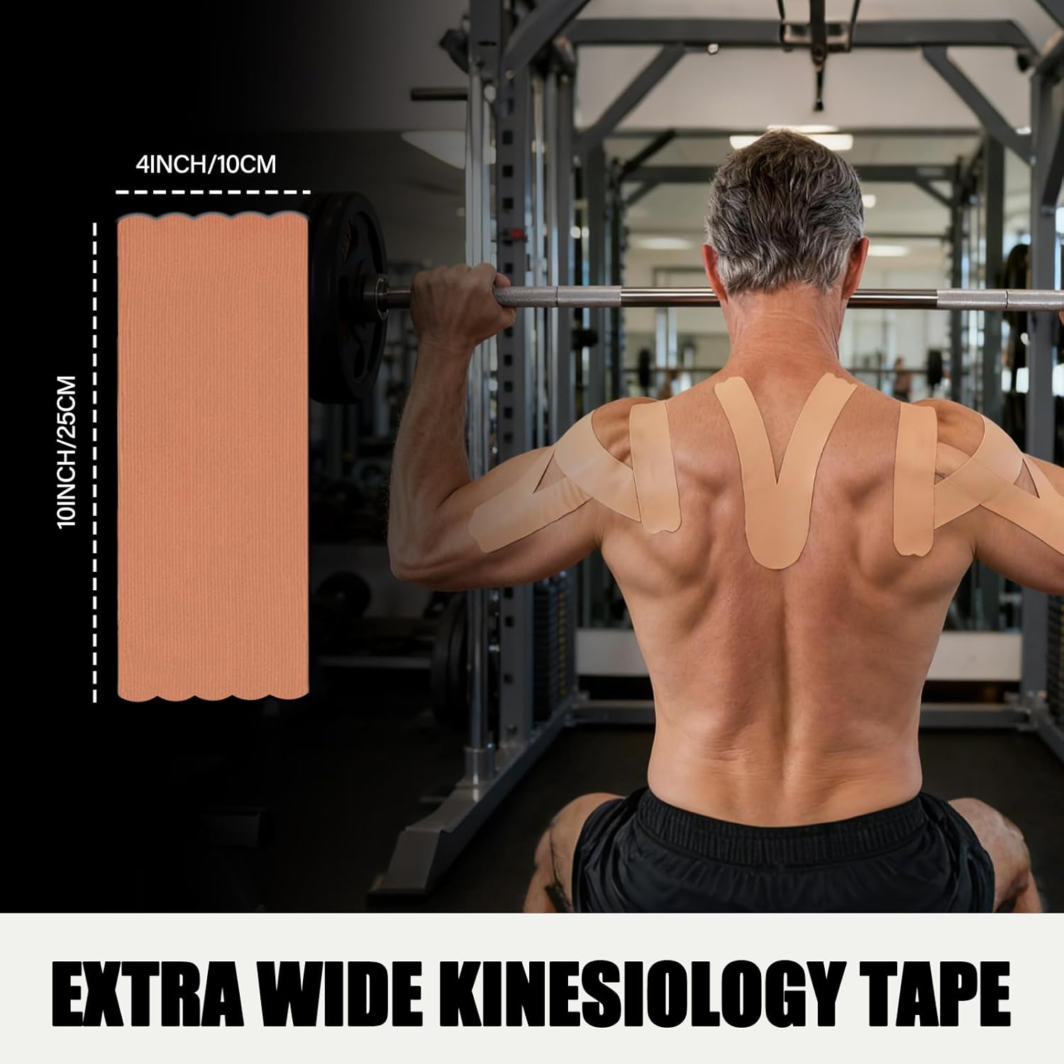 Extra Wide Kinesiology Tape Precut Strips, (4" x 10",10Pcs) Waterproof Breathable Latex Free Tape for Ankle Wrists Knees Elastic Running Tennis Swimming Football Sports Activities Tapes (Flesh) - Image 2