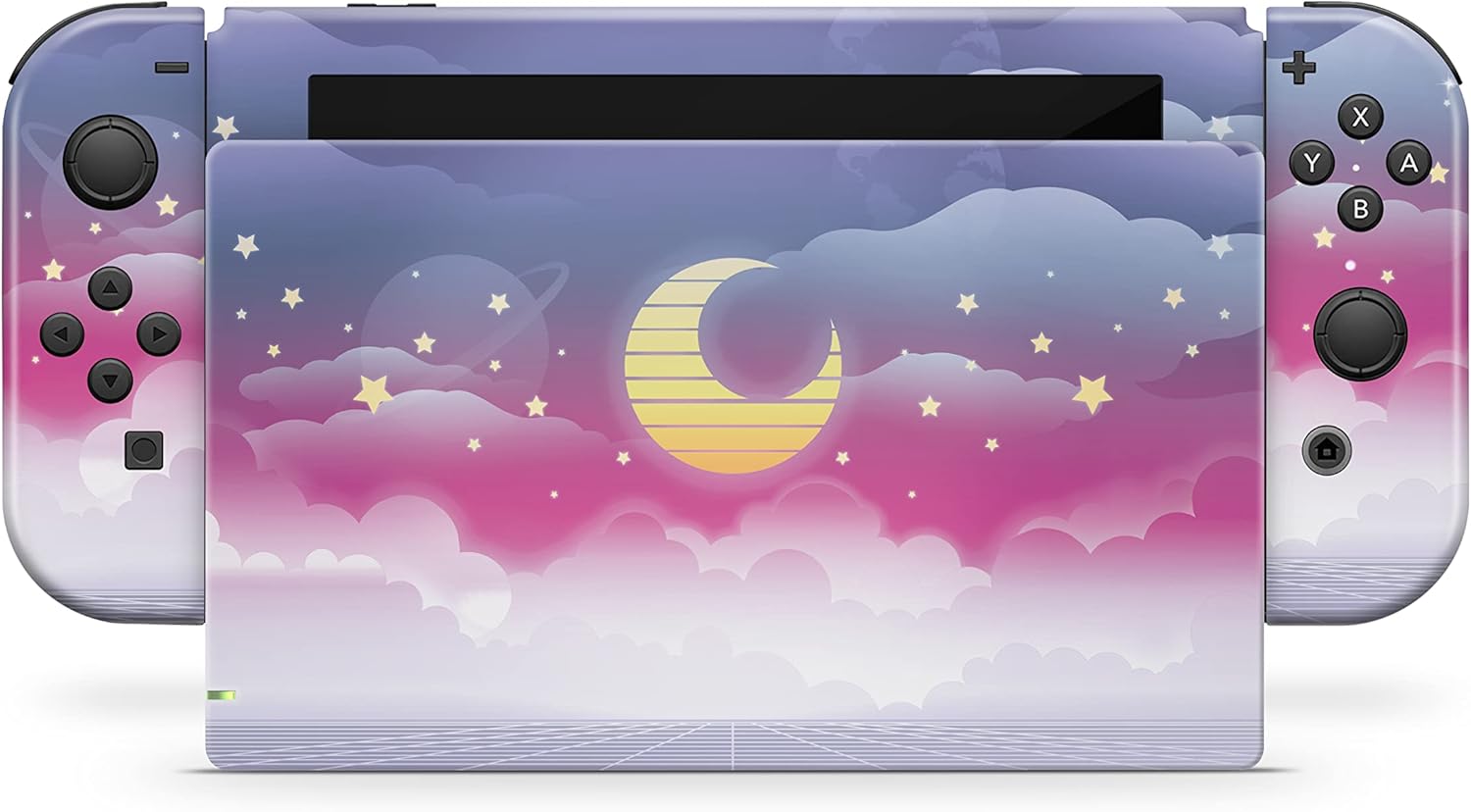 Tacky Design Clouds Skin Compatible Nintendo Switch Skin Wrap Cover, Moon Stickers, Premium Vinyl 3M Full Wrap Decal, Purple Starry Sky