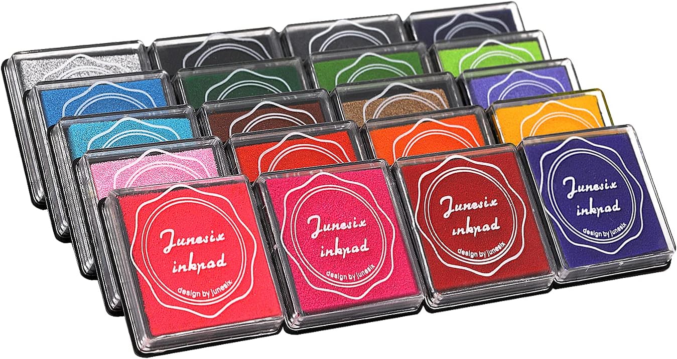 XoreArt Finger Washable Ink Pads for Kids, Non-Toxic, 20 Color DIY Rainbow Craft Ink Pads for Rubber Stamps, Paper, Wood Fabric, Best Gift for Kids (Pack of 20)