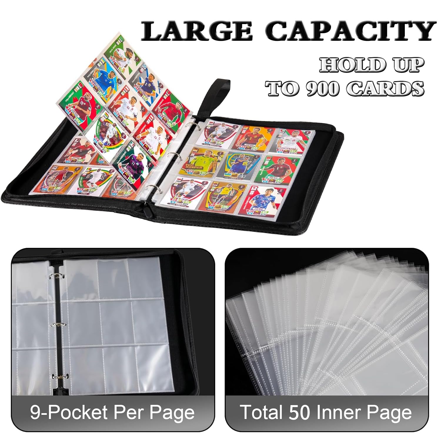 Trading Card Binder 900 Pockets, 9 Pocket Premium Collection Card Album Folder with 50 Double-Sided Removable Sleeves - Image 3