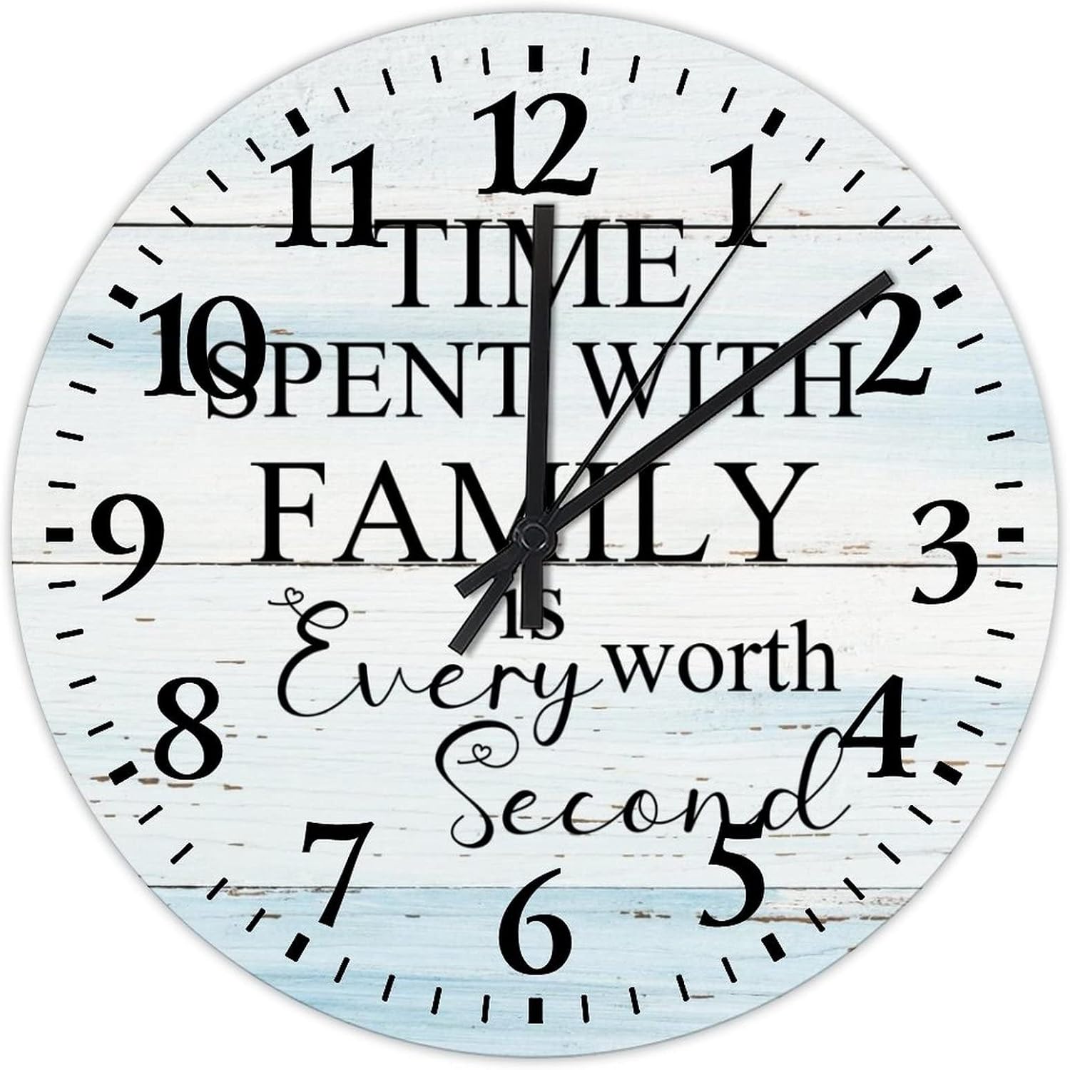 Time Spent with Family is Worth Every Second Clocks 15 Inch, Family Quote Saying House Decorations Living Room Quality Quartz Non Ticking Round Arabic Numbers Clock for Kids Room and Kitchen