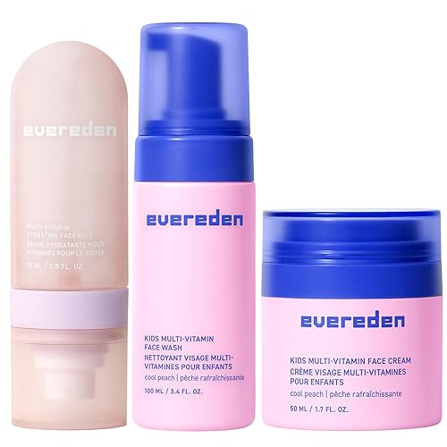 Evereden Set de crema facial hidratante multivitamínica para niños, lavado facial y crema facial para niños limpio, vegano y rico en