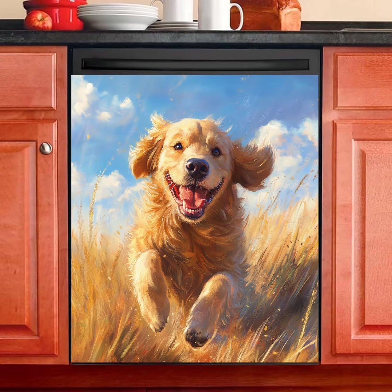 Golden Retriever Dog Portrait Dishwasher Magnet Cover,Pet Dog Memory Magnetic Dishwasher Cover Dishwasher Sticker Refrigerator Magnets Decal for Kitchen Decor Decals 23"x26"