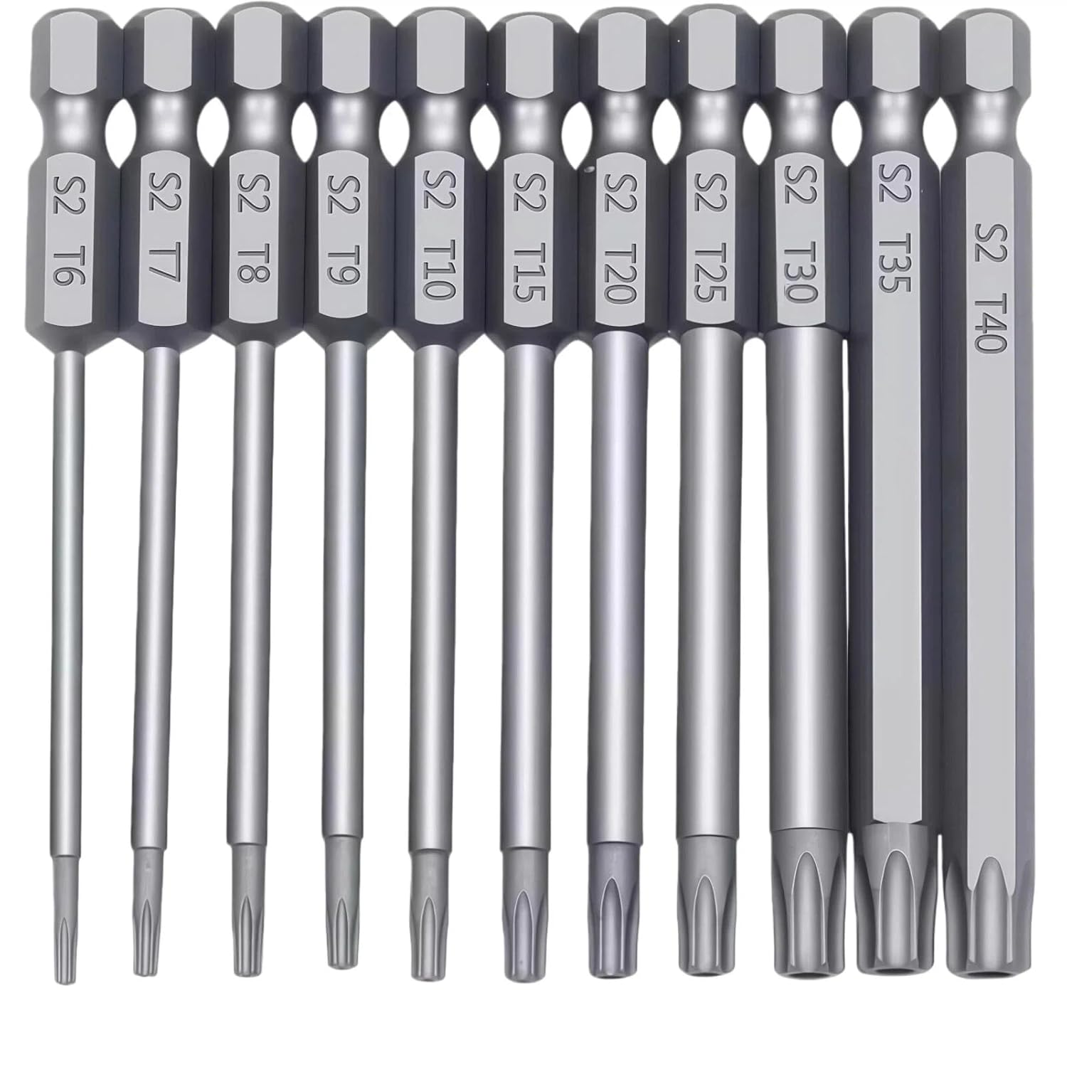 Precision Torx Shaped Plum Blossom Drill Bit Set, S2 Steel, T6-T40 Size, Mechanical and Home Tool Kit