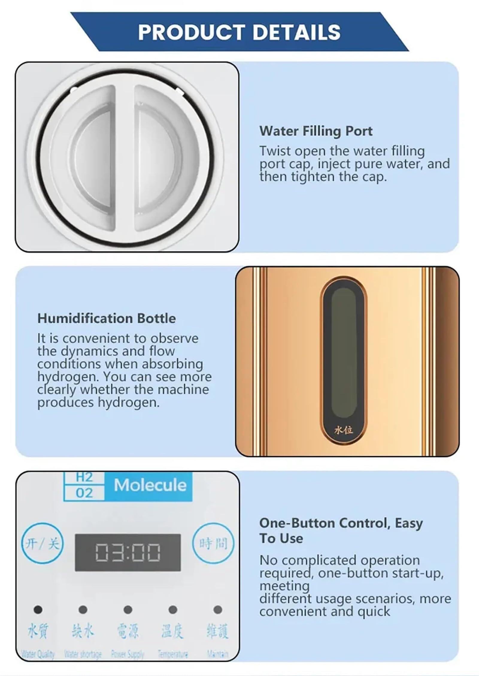 Dispositivo de terapia de inhalación de hidrógeno, generador de agua de hidrógeno, inhalador de hidrógeno molecular puro al 99,99%(Yellow,225ml/min)