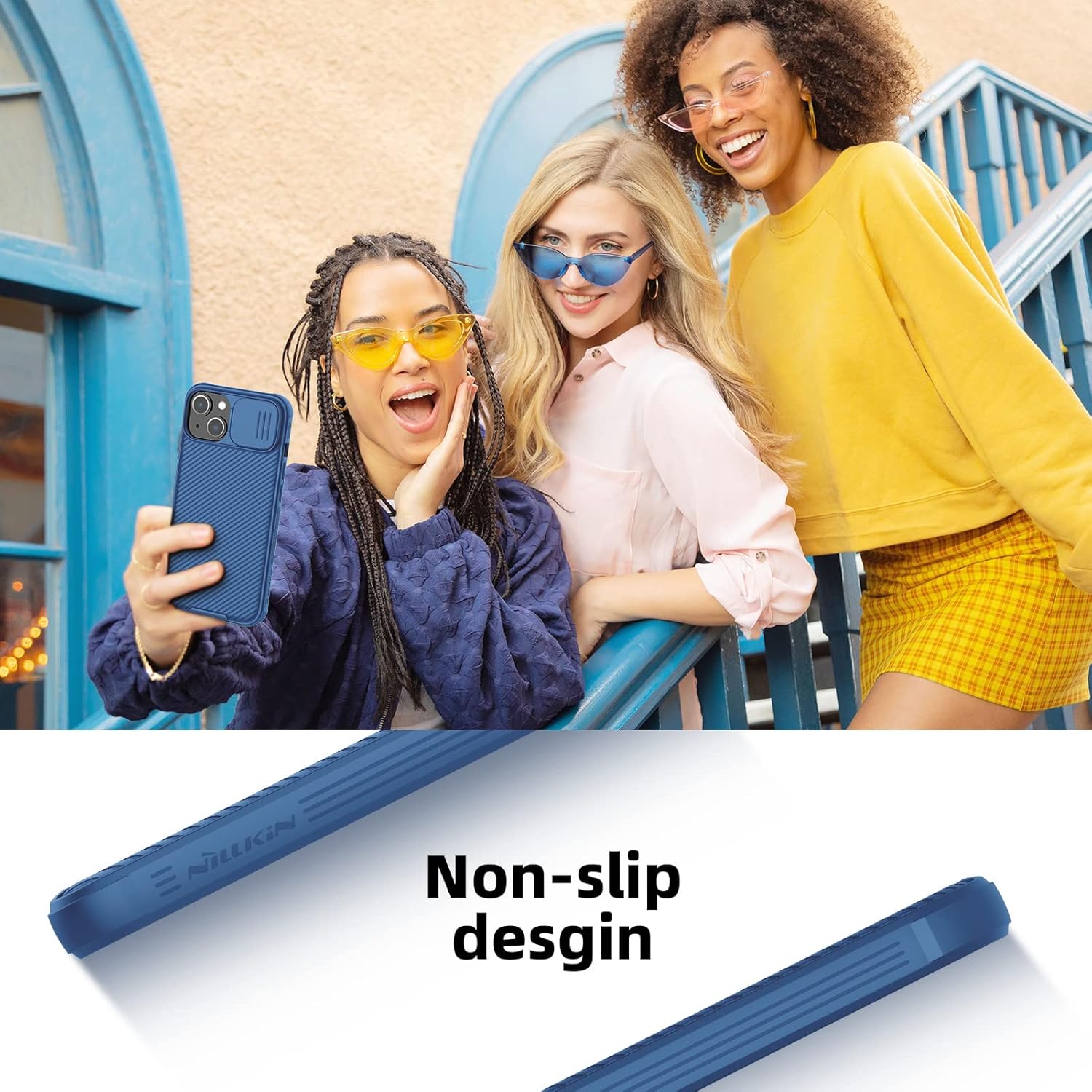 Image showing the non-slip design of the Nillkin CamShield Pro Case, highlighting the textured surface.