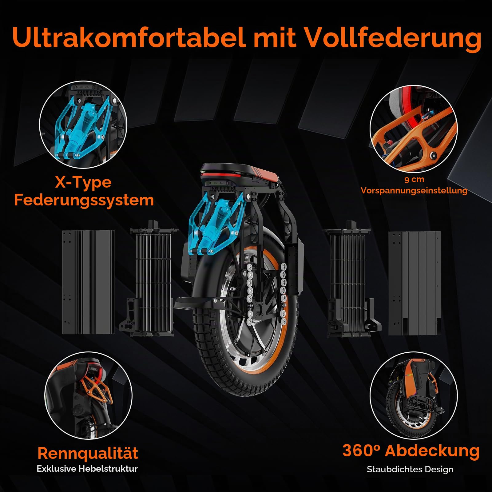 KINGSONG Elektrisch Einrad S19 Pro 1776Wh, Motor 3500W, Reichweite bis zu 150 km, Begrenzte Geschwindigkeit 25km/h, Reifen 18", Matrixbildschirm, 2 USB-Ladeanschlüsse