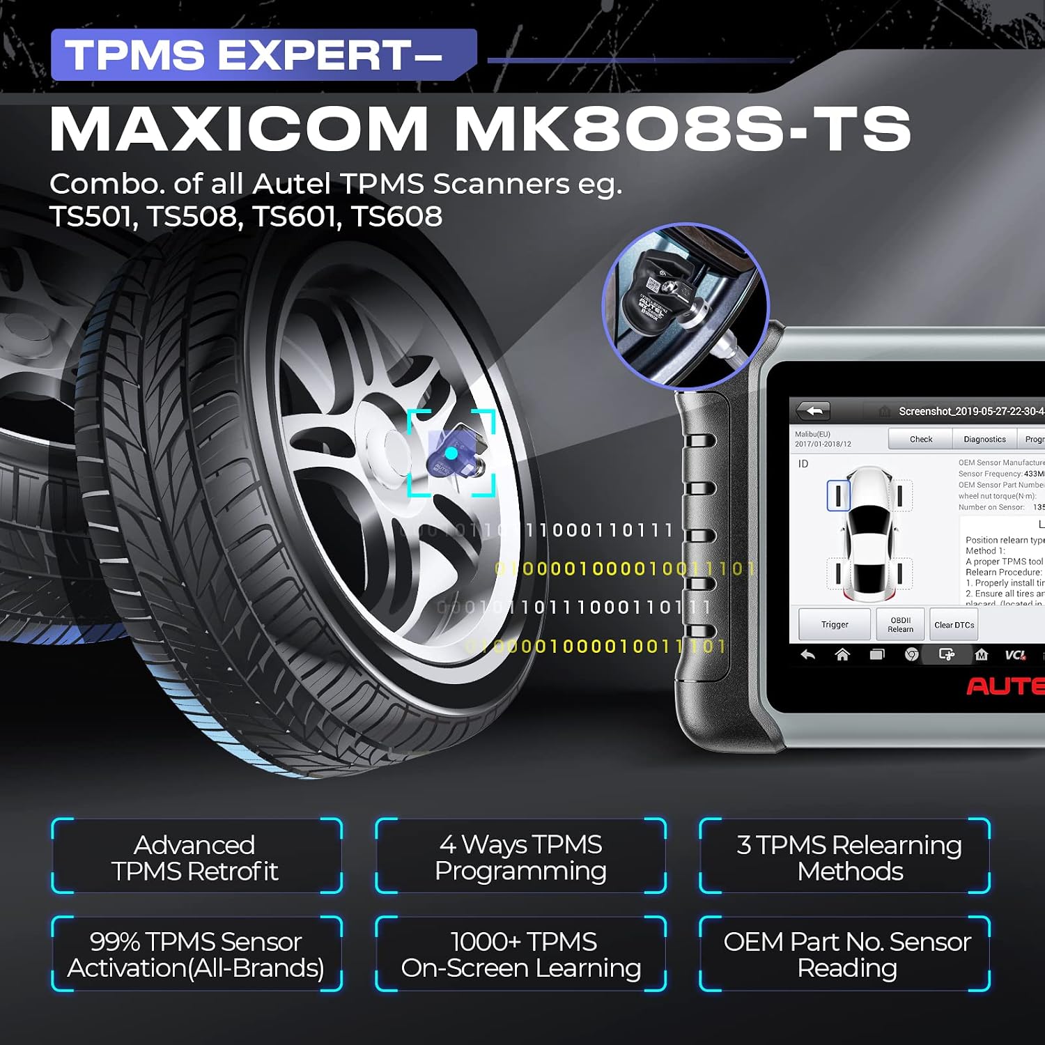 Autel MaxiCOM MK808S-TS Bidirectional Scanner: 2023 All-in-one TPMS Tool of MaxiCheck MX808S-TS, MP808TS, TS608, MK808 with TPMS Programming Relearn, 28 Service, Active Test, Android 11, FCA Autoauth