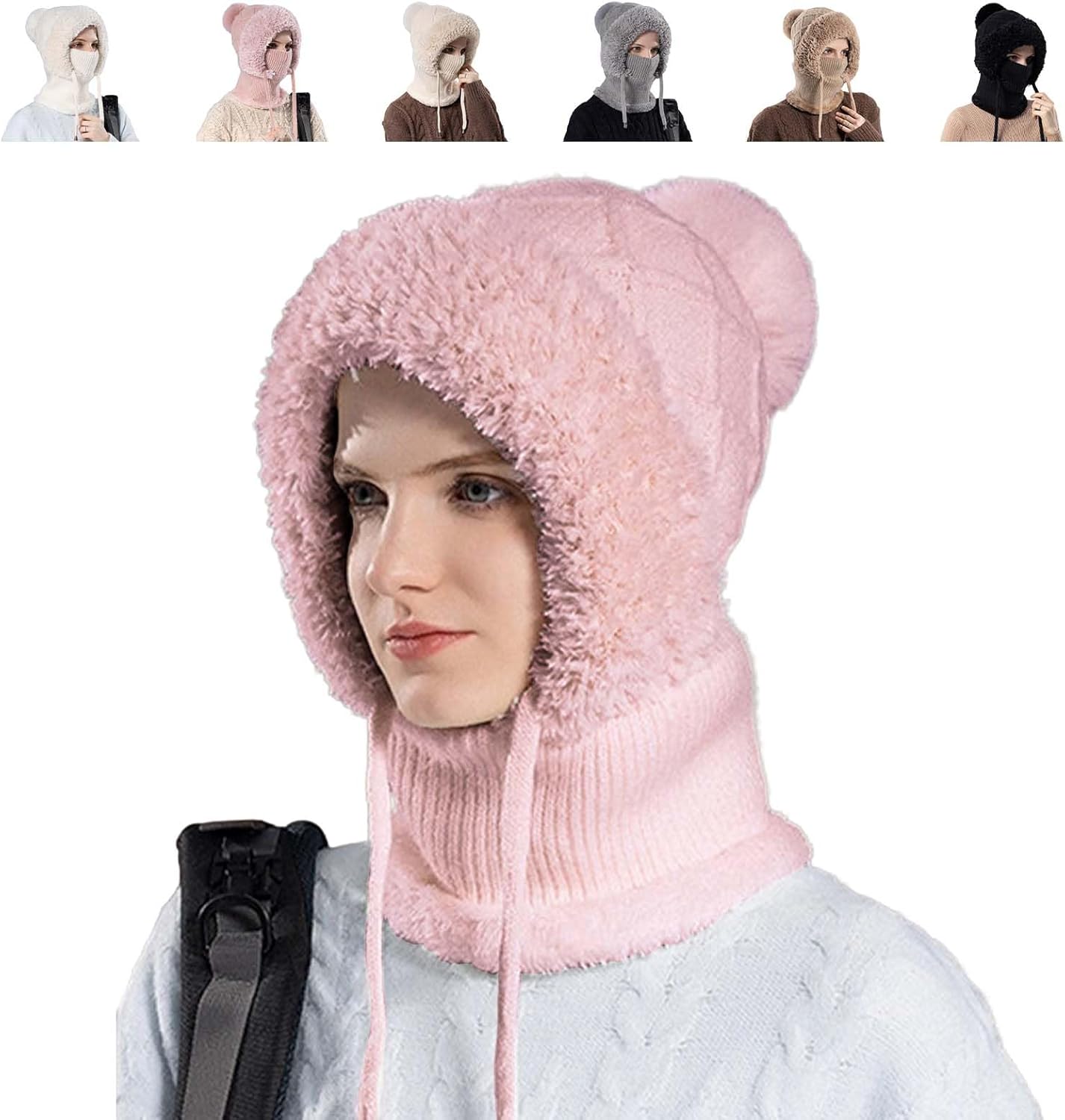3 in 1 Beanie Hat for Women, 2026 New Winter Balaclava Fall Winter Warm Knitted Hat Knitted Ski Scarf Mask