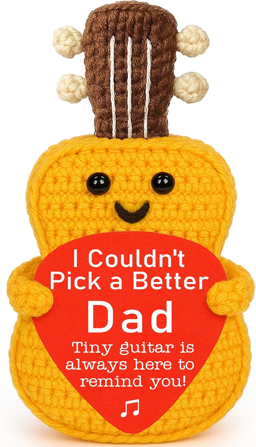 Fathers Day Dad Gifts from Daughter Son Kids, First Fathers Day New Dad Daddy Gifts for Stepfather Stepdad, Birthday Father Music Lover Present, Handmade Crochet Guitar -I Couldn't Pick a Better Dads