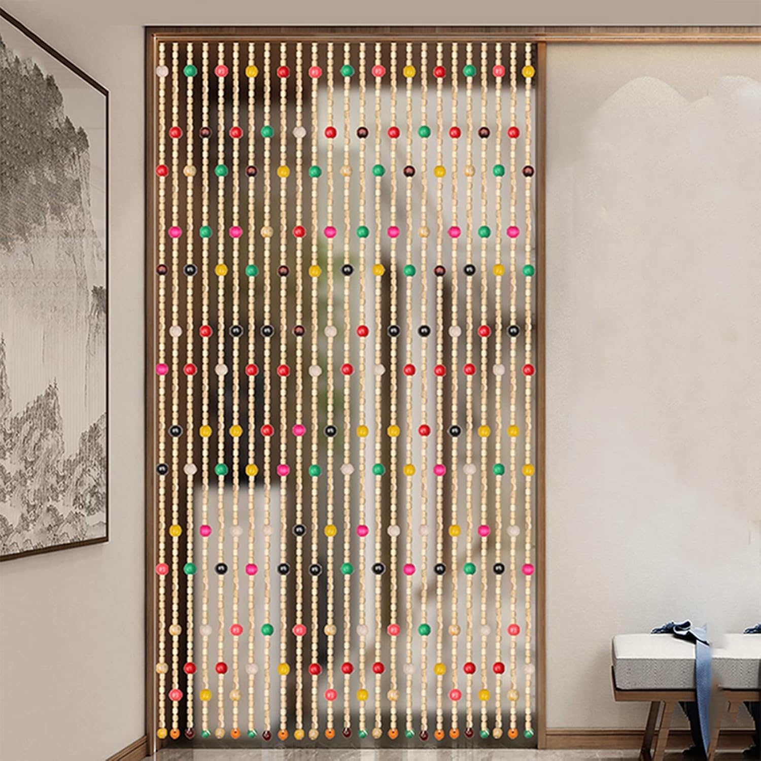 Rideau de perles de porte en bois pour créer une ambiance bohème dans votre chambre