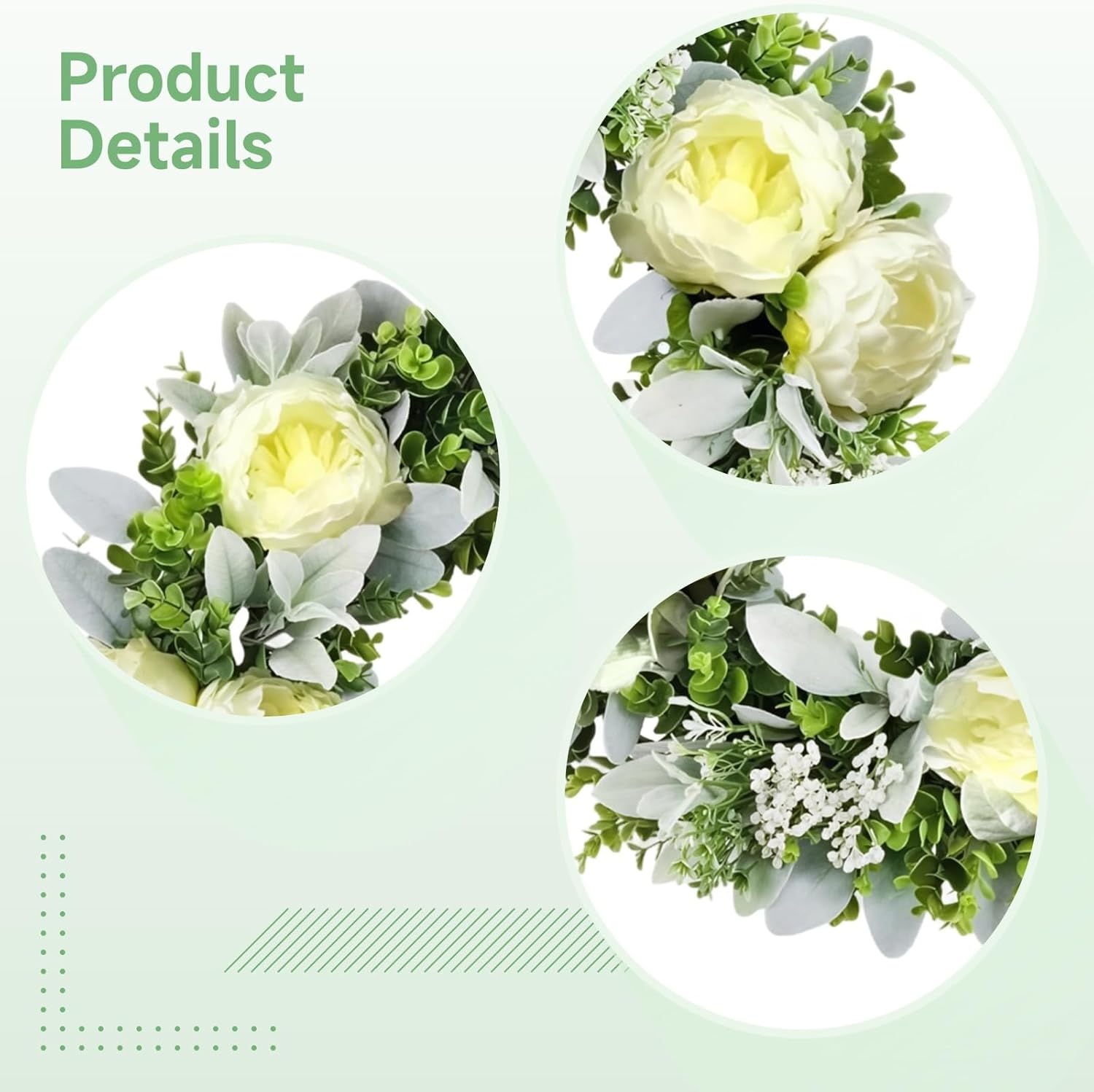 20 in Faux Floral Wreaths, White Flowers and Green Leaves, Spring and for Front Door, Round Design for Outdoor Home Decoration, Easy to Hang