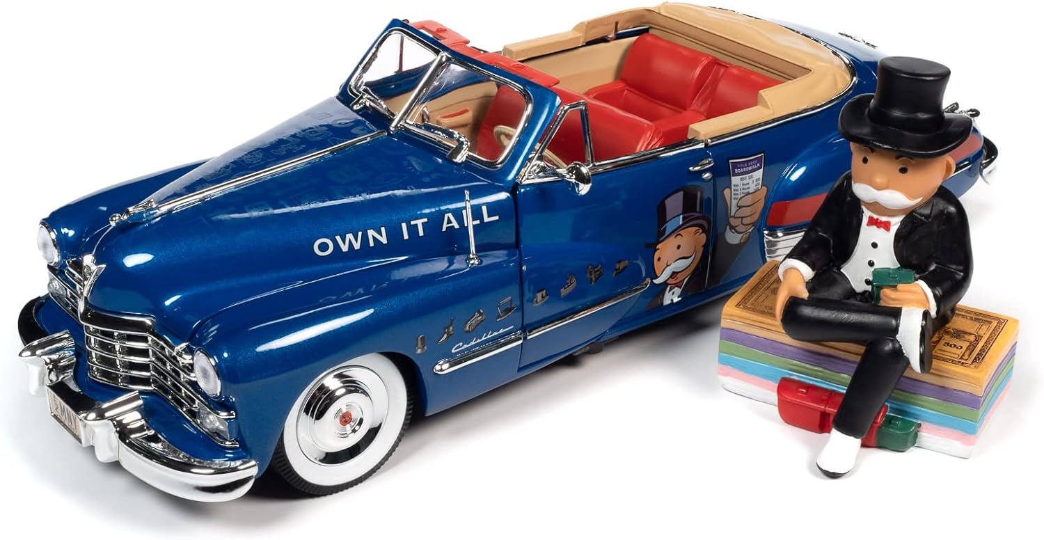 AW AUTO WORLD Silver Screen Machines - Monopoly 1947 Cadillac Convertible w/Resin Figure