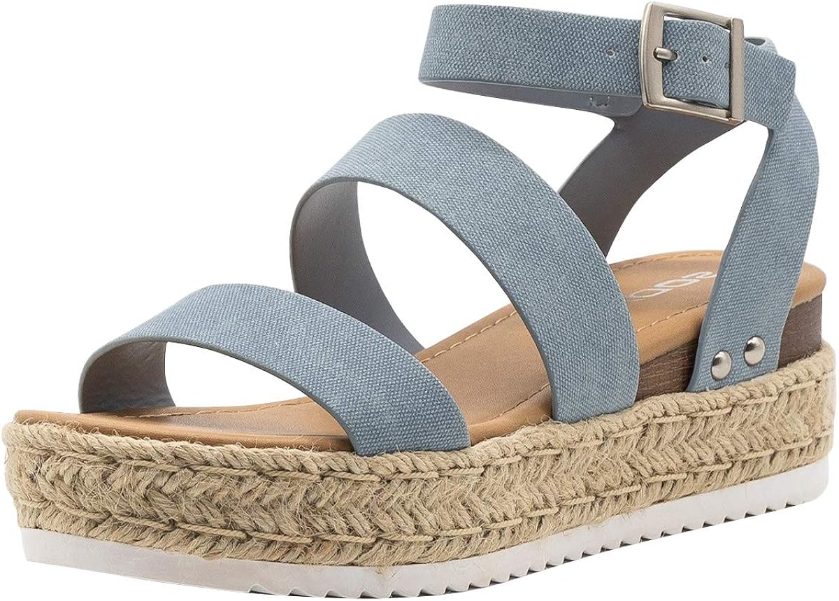  | Soda Top Shoe Bryce Open Toe Buckle Ankle Strap Espadrilles Flatform Wedge Casual Sandal | Platforms & Wedges