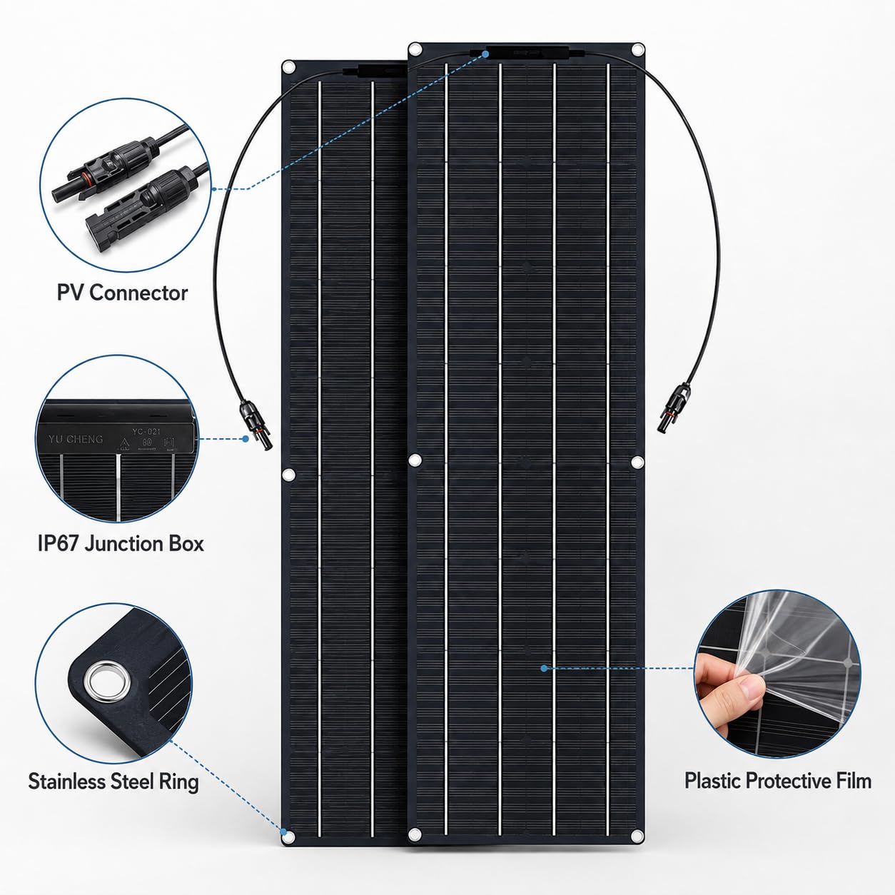 Kit pannello solare monocristallino flessibile da 500 W, controller 40 A, 12 V/24 V | Design ultrasottile con 6 punti di fissaggio rinforzati per roulotte, camper, barche, rimorchi e uso domestico.