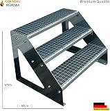 Premium Steel Grating 3 Steps Freestanding Stringboard Fully Galvanised – Dimensions (L x W x H) 63 cm x 80 cm x 57 cm Weatherproof and Corrosion Protected - 2