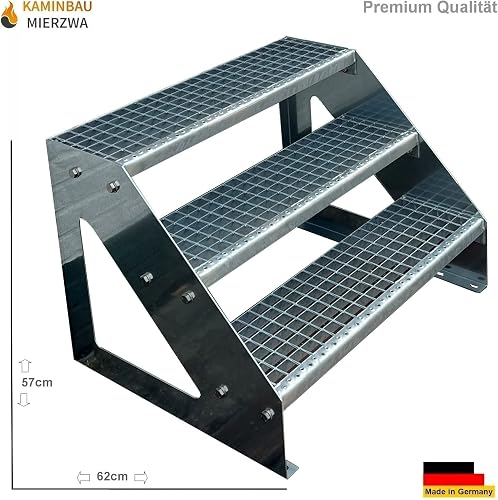 Premium Steel Grating 3 Steps Freestanding Stringboard Fully Galvanised – Dimensions (L x W x H) 63 cm x 80 cm x 57 cm Weatherproof and Corrosion Protected - 2