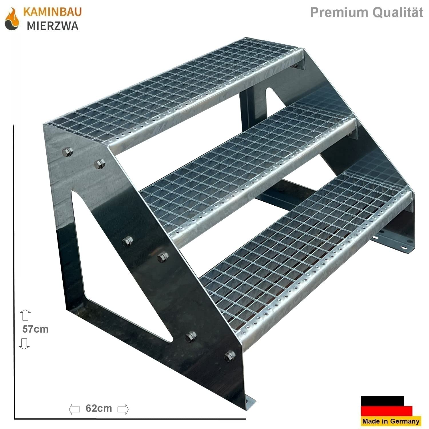 Scale con griglia in acciaio Premium 3 Gradini Scala autoportante Completamente zincata - Dimensioni (L x L x H) 63cm x 80cm x 57cm Resistente alle intemperie e alla corrosione