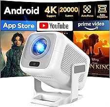 [Integrated Apps & Auto Focus] AKIYO O4 Projector 4K with WiFi 6 Bluetooth 5.2, 1080P Native Portable Car Keystone Projector 120° Rotatable for HDMI/USB/Smartphone