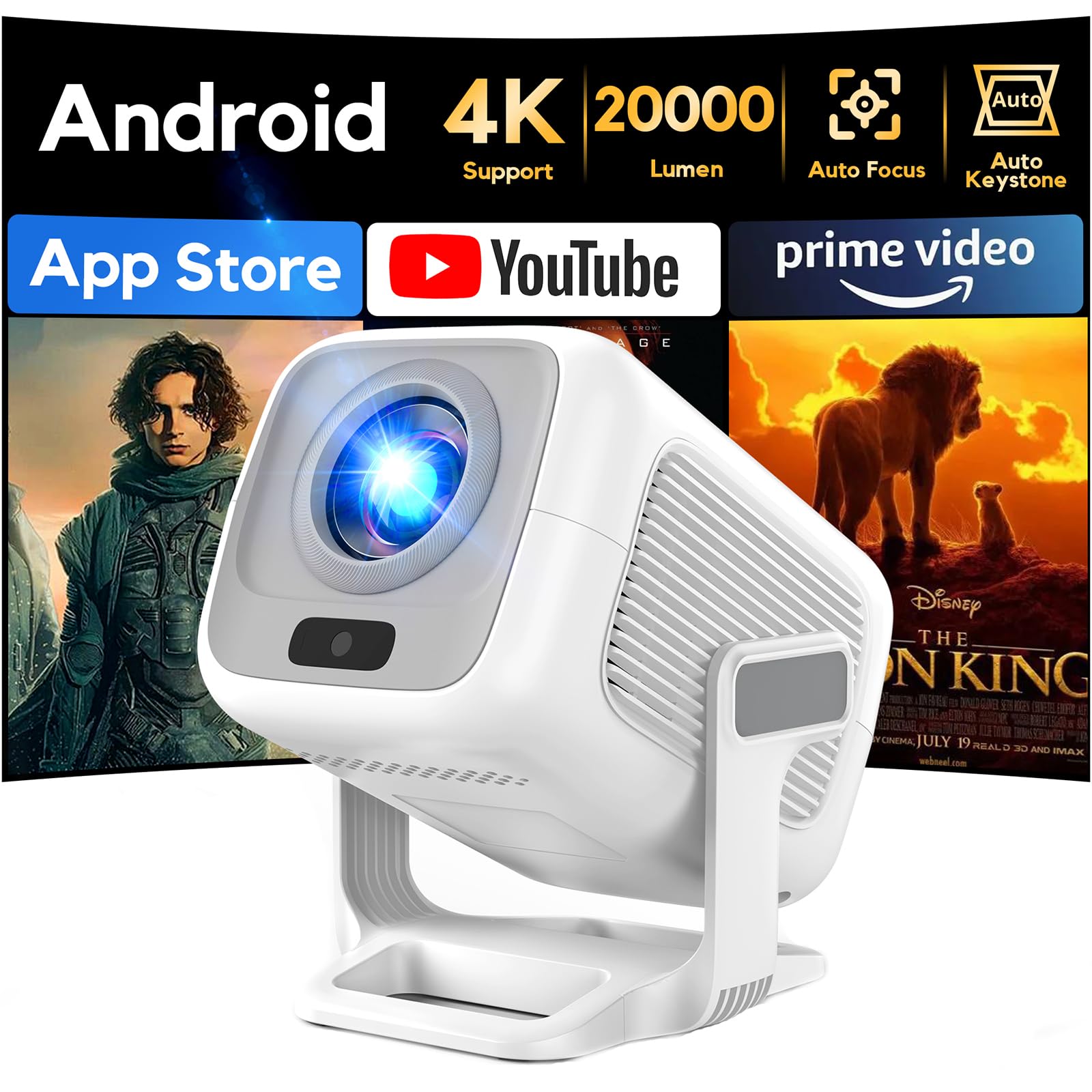 [Apps integrate & Auto Focus] AKIYO O4 Proiettore 4K con WiFi 6 Bluetooth 5.2, 1080P Nativo Proiettore Portatile Auto Keystone Rotabile 120°,per HDMI/USB/Smartphone