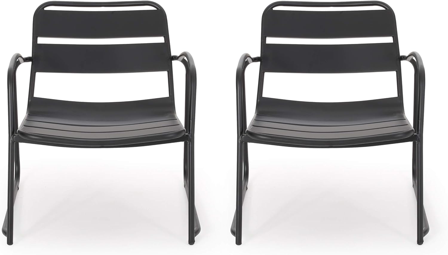 Chair with Iron Frame, Modern Minimalist Design, Comfortable Patio Seating, Outdoor Lounge Chair, Matte Black, 24.50W x 27.00D x 25.25H in