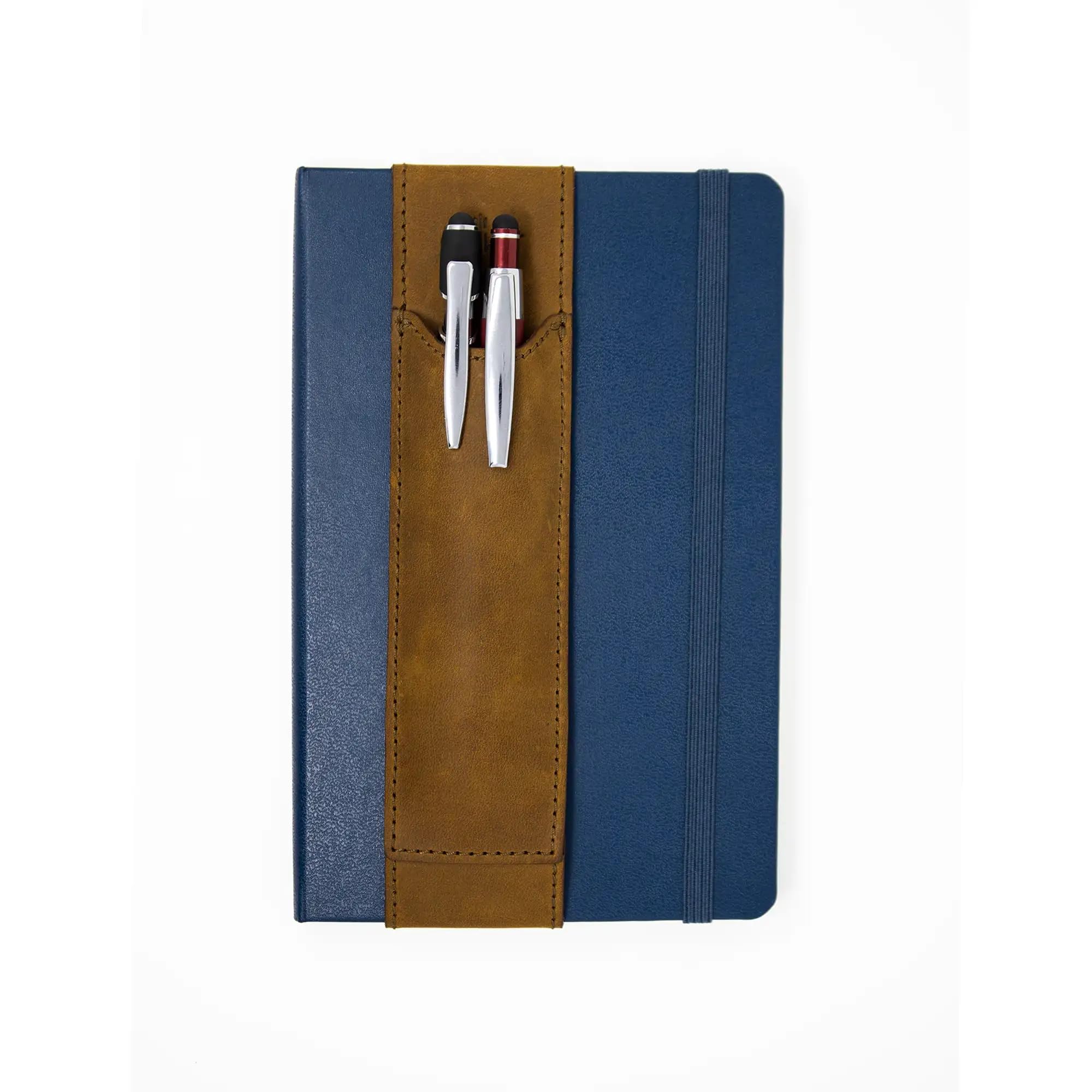 Quiver Leather Double Pen Holder for Medium Notebooks โ Full Grain, Elastic, Reusable, Non-Adhesive โ Fits Moleskine Two-Go (6.9โ / 17.5 cm)