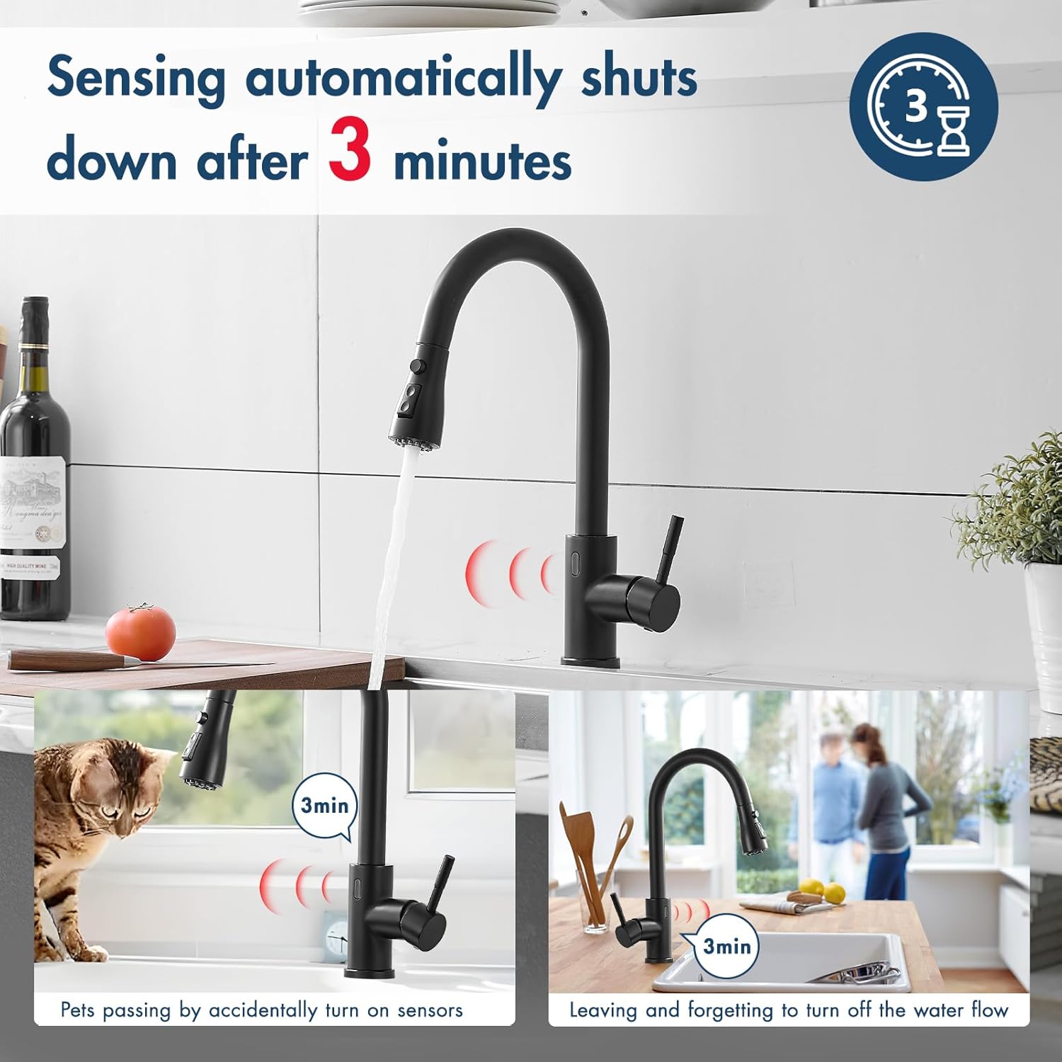 GIMILI Matte Black Touchless Kitchen Faucet with Pull Down Sprayer Motion Sensor Hands-Free Smart Activated Sink Faucet
