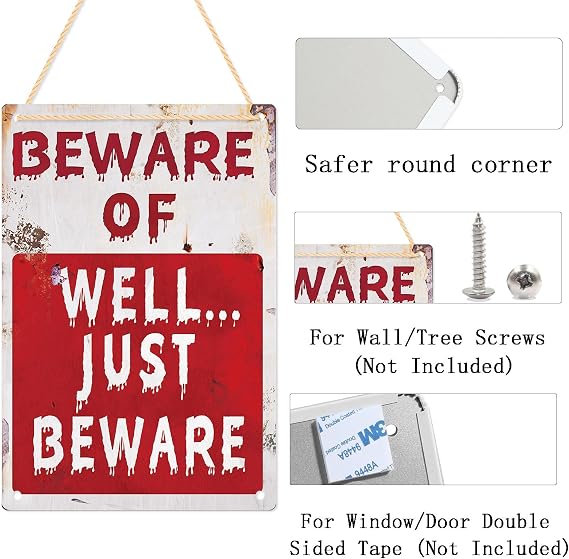 2 Pcs Halloween Decorations Outdoor Accessories Scary Metal Signs 20x30 Cm Garden Party Decor Front Door,Garden,Yard Props Hanging Scary Outside Halloween Ornaments Creepy Haunted Wall Signs Stuff
