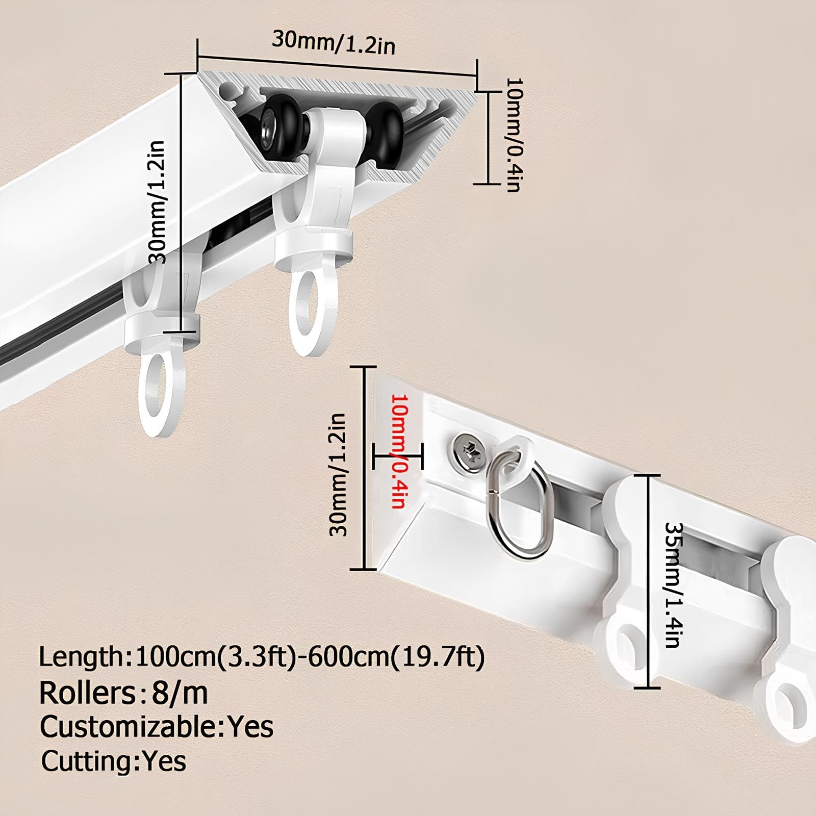 Rail de Rideau Auto-Adhésif, sans Perçage au Plafond ou au Mur, Tringle à Rideau Installation Facile pour Bureau, Salon, Chambre(White-Wall,4.8m(4 * 1.2m))
