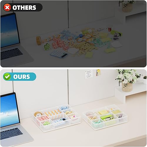 Miniatura 7 de Marbrasse Paquete de 2 organizadores de cajones de escritorio, bandeja organizadora de cajones de malla con 8 compartimentos ajustables,