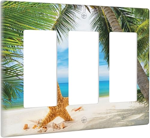 Vista 643 de Cubiertas decorativas de salida de estrella de mar playera, tablero de madera azul de concha de mar de 1 banda, decoración individual GFCI, placa