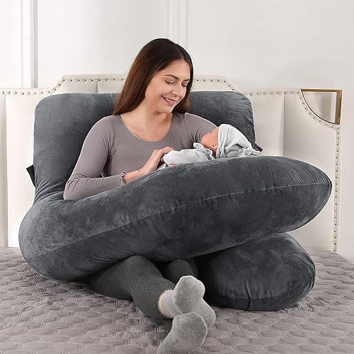 Miniatura 7 de Almohada de embarazo de cuerpo completo de 57 pulgadas, almohada de maternidad con funda extraíble lavable, soporte para dormir para piernas,