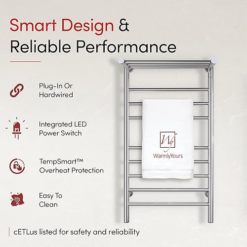 Miniatura 2 de WarmlyYours Calentadores de toallas para baño, toallero térmico montado en la pared con estante, 11 barras de acero inoxidable pulido, 20 x 36