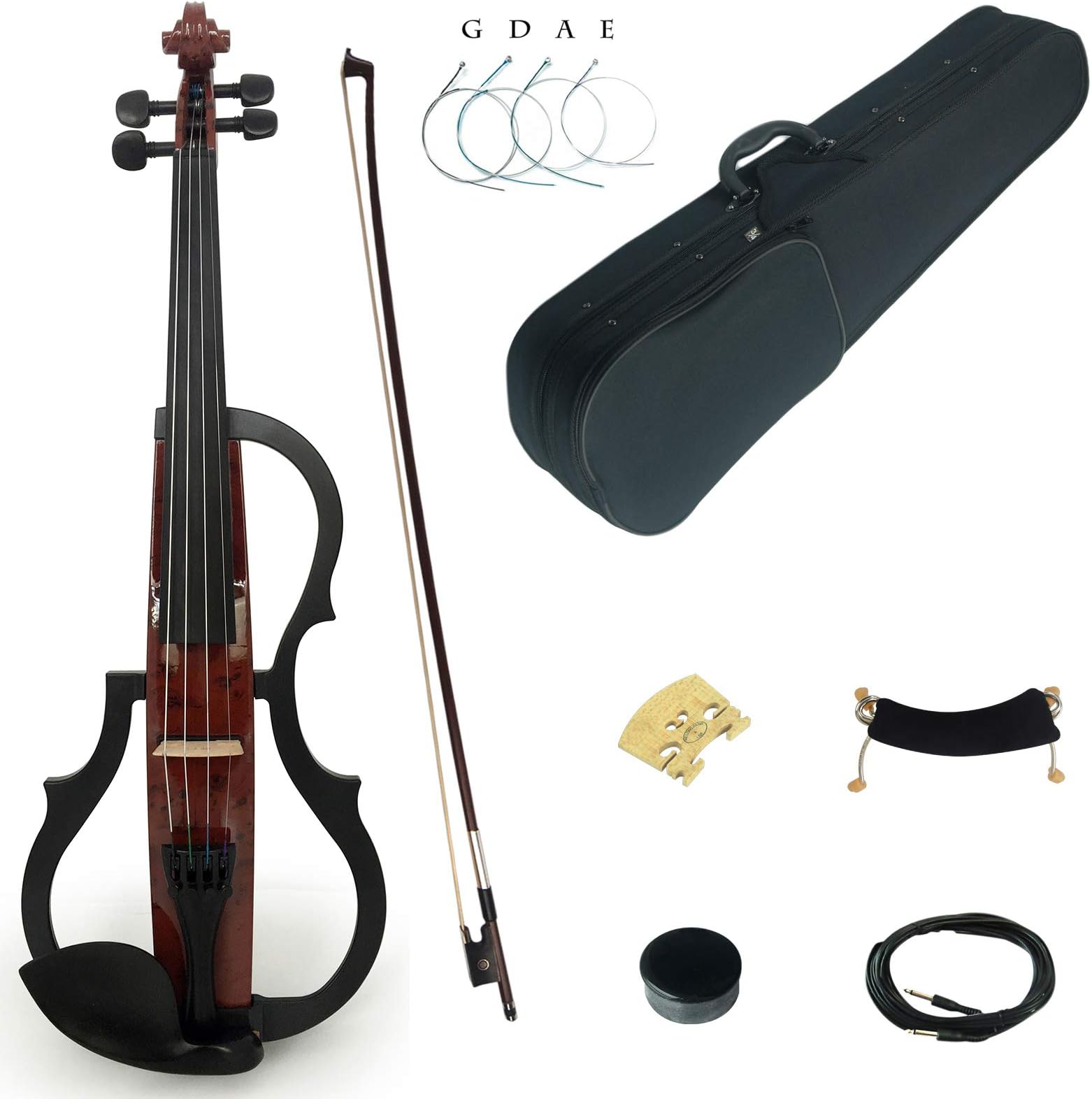 Kinglos 4/4 Brown Colored Solid Wood Advanced 3-Band-EQ Electric/Silent Violin Kit with Ebony Fittings Full Size (SDDS1601)