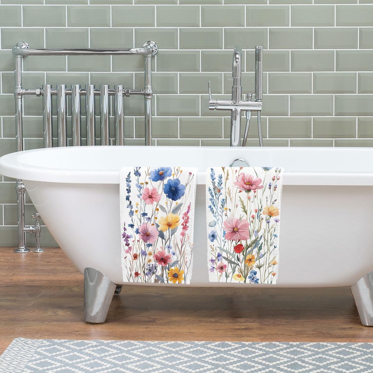 Watercolor Wildflower Hand Towels - Absorbent Color Floral Butterfly Bath Towels for Home, Hotel, Spa, Gym, Yoga, Nautical, Beach - Set of 2 - 14"x28" - Image 6