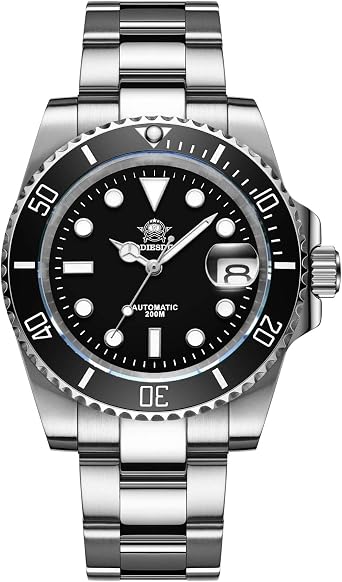 ADDIESDIVE Automatic Dive Watch for Men Steel Band Waterproof Diver 200M Japan NH35A Movement, black, Diver