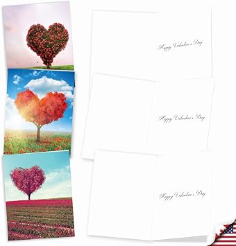 The Best Card Company - 20 Assorted Valentine's Day Cards Bulk (4 x 5.12 Inch) - Boxed Greetings (10 Designs, 2 Each) - Heart Trees AM8994VDG-B2x10