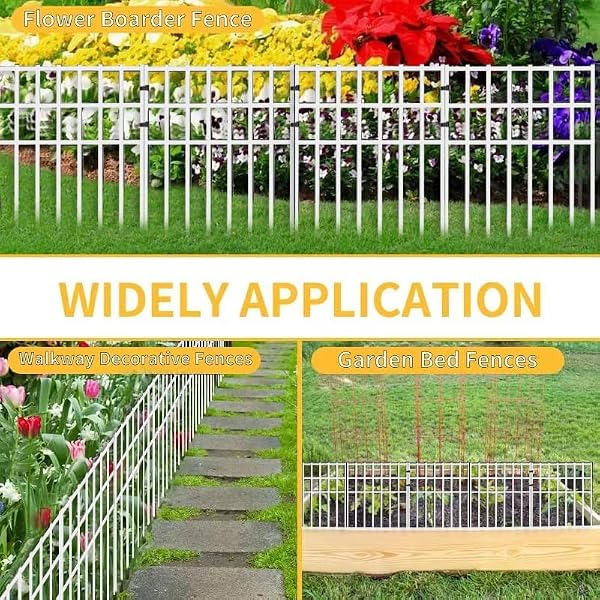 25 Pack Garden Animal Barrier Fence, 17in (H) X 27ft (L) No Dig Fence, Rustproof Metal Garden Fencing Border, Decorative Fencing Panel for Dog Rabbits Ground Stakes Defense, White by AVELOTUUG - Image 6