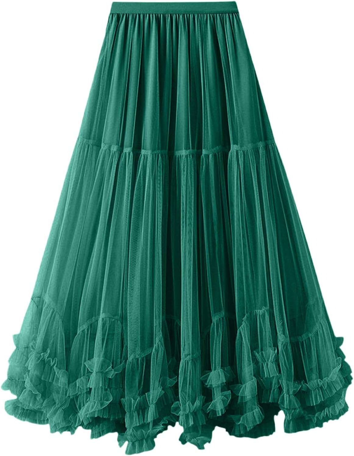 Women's Maxi Tulle Skirt Long Tiered A Line Mesh Tutu High Elastic Waist Pleated Layered Skirts Loose Fit Clothes