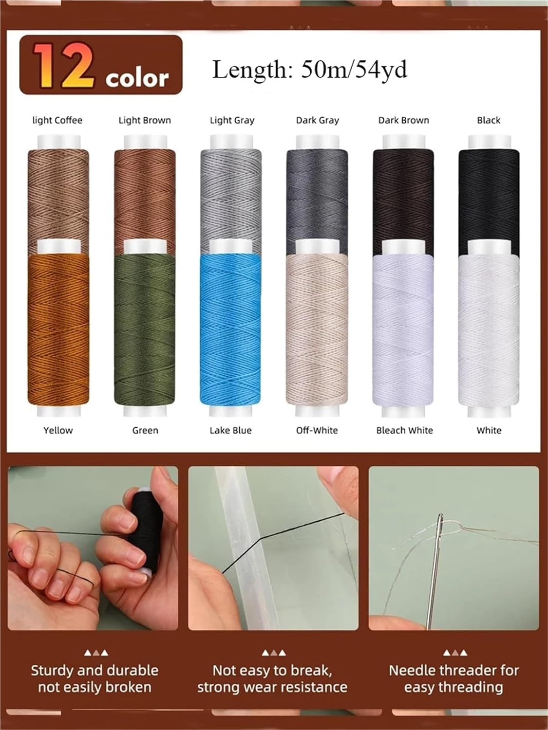 Yingluno 47 Pcs Heavy Duty Sewing Kit with Thread Needle Awl Scissors for Car Seats Carpets Shoes Backpacks DIY Crafting