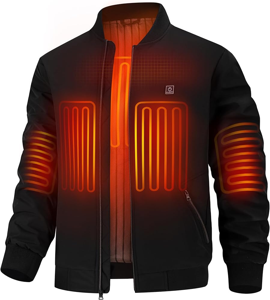 KTSSL Men's Heated Jacket with 12V Battery, Windproof Bomber