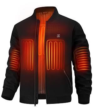 Mens Heated Jacket with 12V Battery Windproof Bomber Jackets Winter Warm Casual Heating Coat with 5 Heating Areas