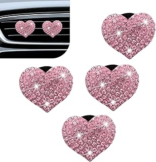 2PCS Bling Car Air Vent Clips, Crystal Heart Air Conditioning Outlet Clip, Cute Heart Charm Vent Clips, Sparkly Rhinestone Car Vents Accessories for Women Girl (Pink)