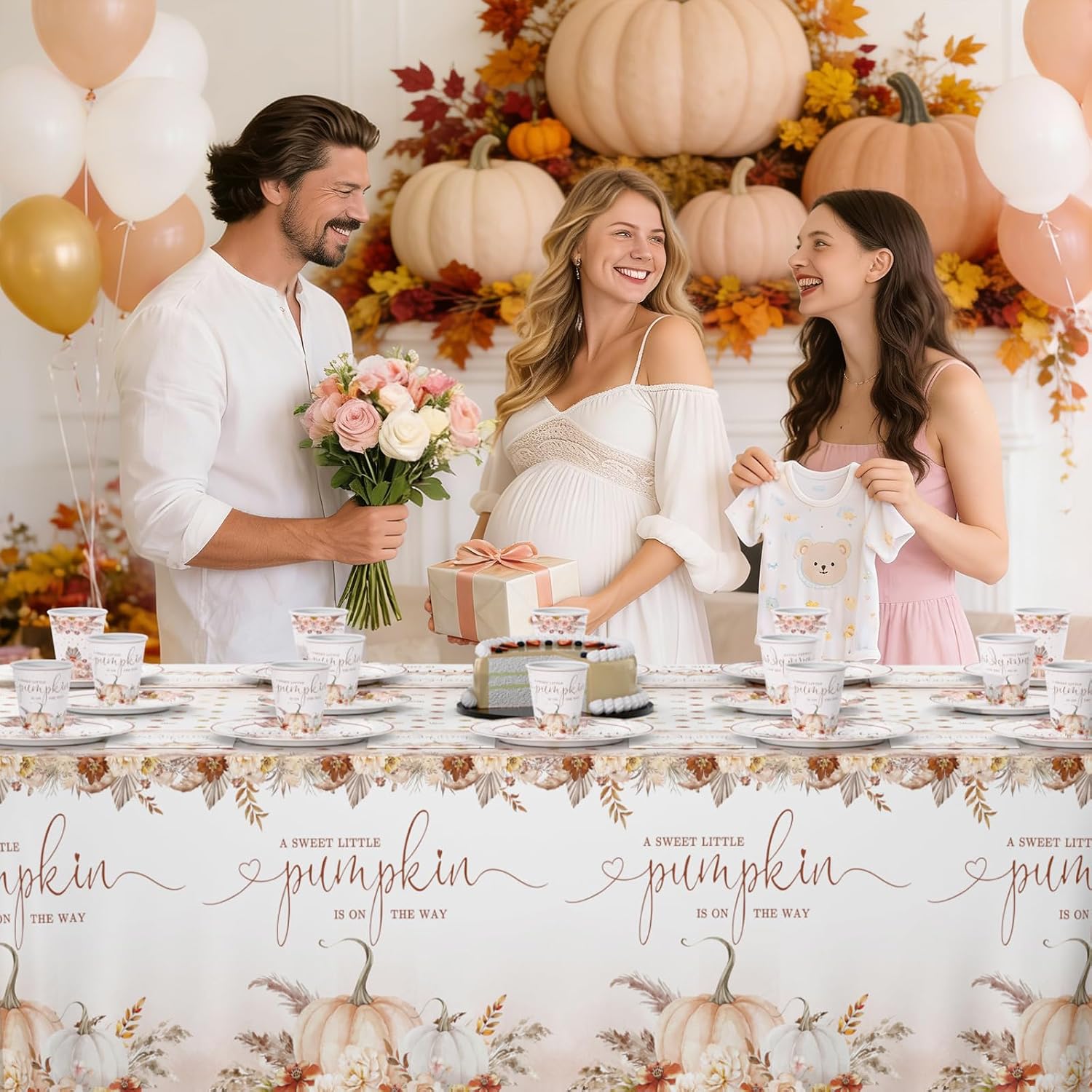 MEHOFOND Little Pumpkin Baby Shower Decorations 169 PCS Pumpkin Baby Shower Tableware Set Boho Fall Baby Shower Party Supplies Disposable Plates Cups Napkins Table Cover for 24 Guests